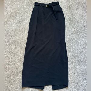 Dana Buchman Vintage Maxi Back Slit Black Pencil Gold Belt Skirt